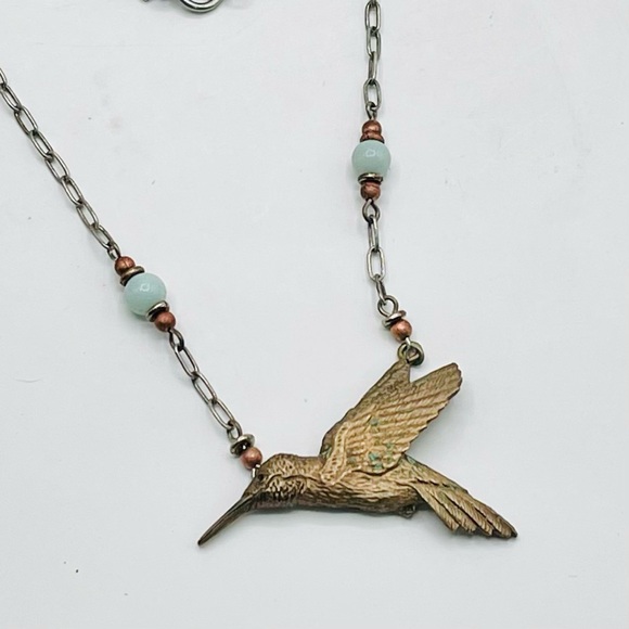 Bronze Hummingbird Necklace by Cavin Richie Bead Accents Sterling Silver Chain - Picture 4 of 12